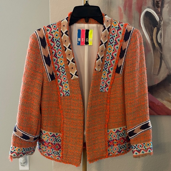 MSGM Women's Vibrant Orange Patterned Blazer - Picture 1 of 4